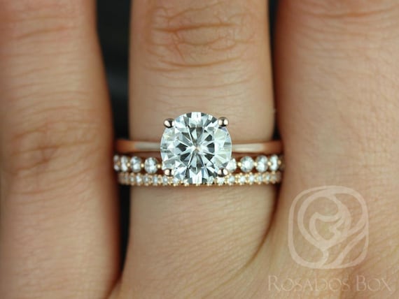 2ct Skinny Flora 8mm-Pte Naomi-Kimberly 14kt Moissanite Diamond TRIO Round Solitaire Bridal Set,Round Solitaire Ring,Round Engagement Ring