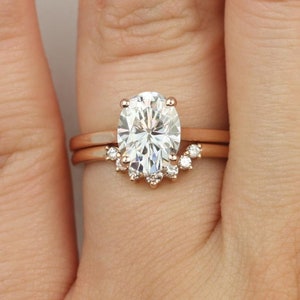 2ct Delia 9x7mm & Rayna 1.0 14kt Moissanite Diamond Oval Bridal Set,Oval Engagement Ring,Oval Wedding Ring Set,Anniversary Gift,Solitaire