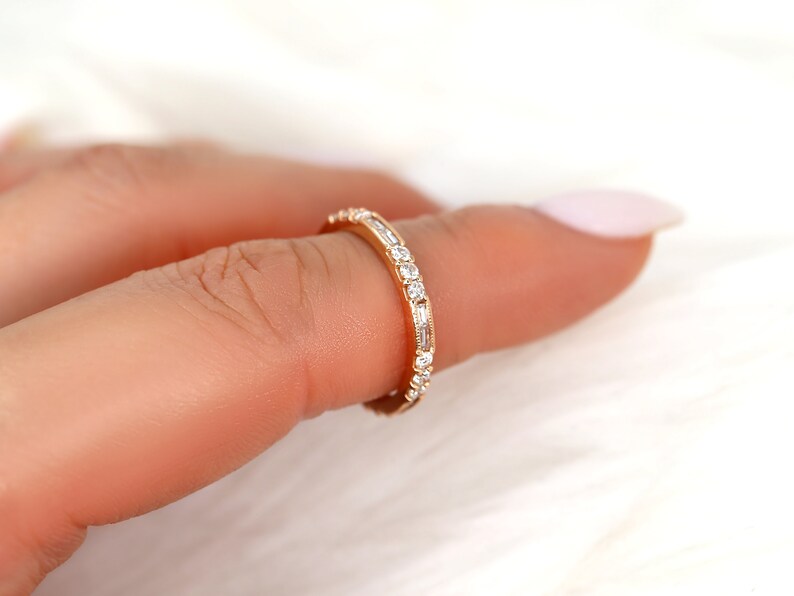 Gabriella 14kt Gold WITH Milgrain Art Deco Diamond ALMOST Eternity Ring,Diamond Wedding Ring,Unique Wedding Ring,Stacking Ring image 2