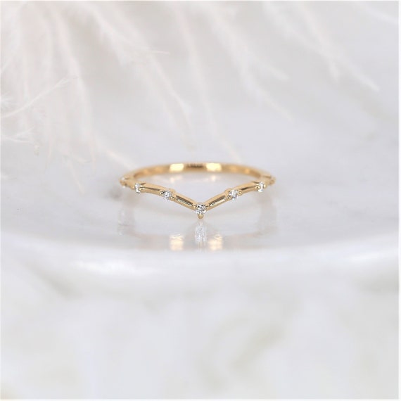 Constellation 14kt Gold Single Prong HALFWAY Eternity Dainty Diamond Chevron Ring,Minimalist Diamond Ring,Unique Stackable Ring