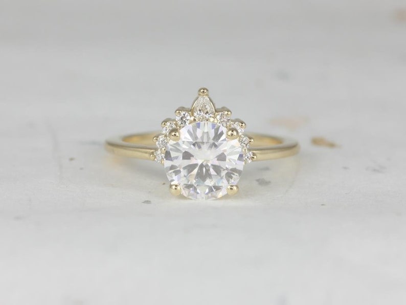 2ct Kylie 8mm 14kt Gold Moissanite Diamond Round Half Halo Ring,Round Engagement Ring,Unique Halo Ring,Asymmetrical Halo Ring,Anniversary image 3