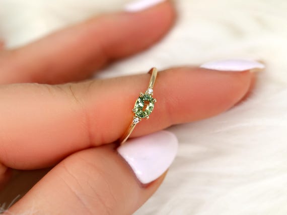 0.60ct Wren 14kt Green Sapphire Ring,Three Stone Sapphire Ring,Green Sapphire Trilogy Ring,Unique Ring,Birthday Gift,Anniversary Ring