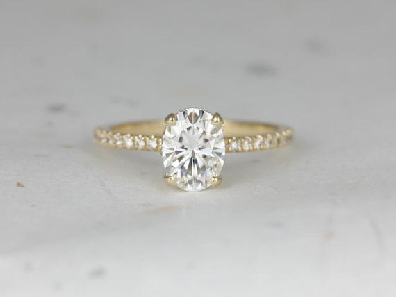 1.50ct Ready to Ship Viviana 8x6mm 14kt WHITE Gold Forever One Moissanite Diamond Dainty Scarf Hidden Pave Halo Ring,Oval Ring