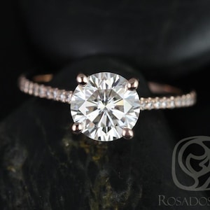 1.25ct Eloise 7mm 14kt Rose Gold Moissanite Diamonds Thin Cathedral Round Solitaire Accent Engagement Ring