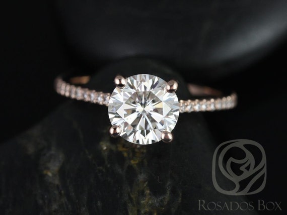 1.25ct Eloise 7mm 14kt Rose Gold Moissanite Diamonds Thin Cathedral Round Solitaire Accent Engagement Ring