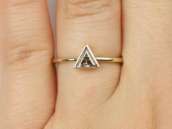 0.41ct Ready to Ship Thalia 14kt Gold Cognac Diamond Triangle Ring,Bezel Set Ring,Triangle Bezel Ring,Unique Ring,Gift For Her,Anniversary