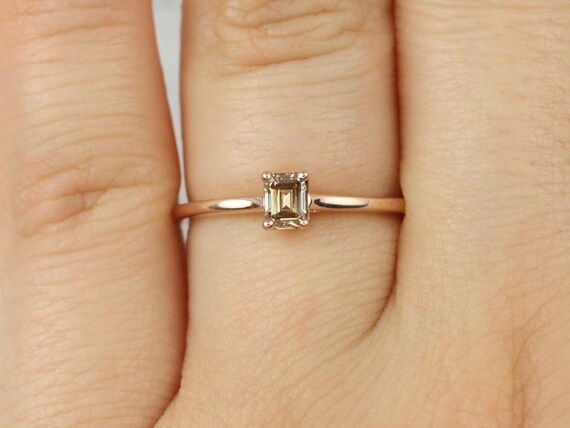 0.33ct Ready to Ship Safa 14kt Rose Gold Cognac Diamond Emerald Cut Solitaire Ring,Champagne Diamond Ring,Anniversary Ring,Gift For her