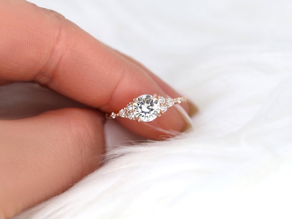 1ct Anastasia 6.5mm 14kt Rose Gold Moissanite Diamond Round Cluster Ring,Dainty Unique Round Ring,Art Deco Engagement Ring,Multi-stone Ring