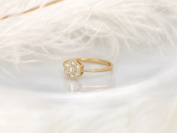 Mosaic 14kt Rose Gold WITH Milgrain Diamonds Hexagon Ring,Unique Cluster Ring,Art Deco Diamond Ring,Statement Ring,Gift For Her,Push Present