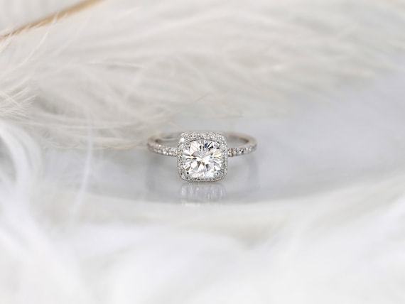 1.70ct Pernella 7mm 14kt Moissanite Diamond Dainty Cushion Halo Ring,Cushion Ring,Wedding Ring,Gift For Her,Anniversary Gift,Diamond Ring