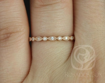 Gwen 14kt Gold WITH Milgrain Diamond HALFWAY Eternity Ring,Dainty Diamond Ring,Art Deco Band,Anniversary Ring,Stacking Ring,Gift For Her