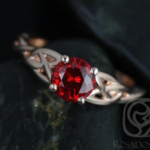 Cassidy 6mm 14kt Solid Rose Gold Round Ruby Celtic Love Knot Triquetra Engagement Ring