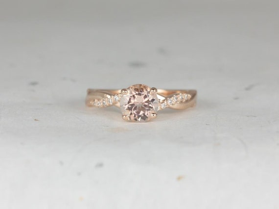 Tyra 7mm 14kt Rose Gold Morganite Diamond Crossover Weaving Vine Twist Round Solitaire Engagement Ring,Anniversary Ring