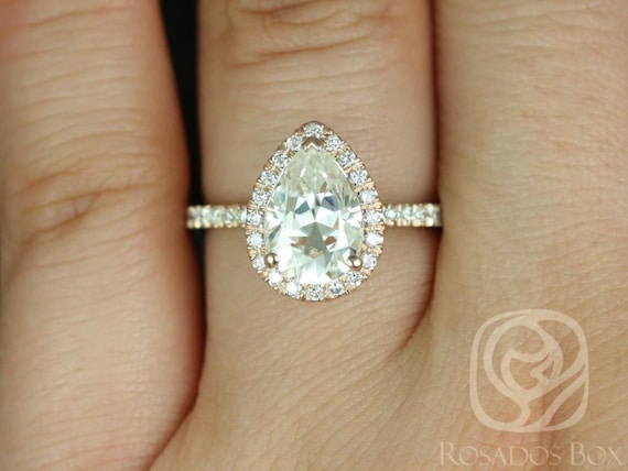 2ct Toni 10x7mm 14kt Rose Gold Moissanite Diamond Dainty Pave Pear Halo Ring,Pear Engagement Ring,Pave Halo Ring