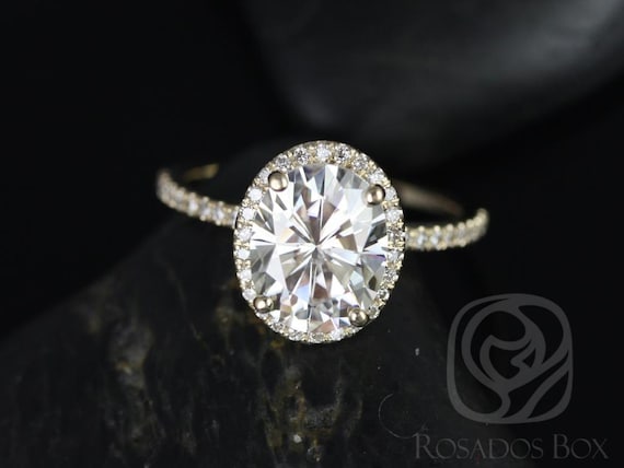 3ct Federella 10x8mm 14kt Gold Moissanite Diamond Classic Minimalist Dainty Pave Oval Halo Engagement Ring