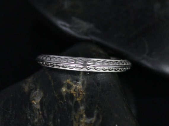 Gilda 14kt White Gold Vintage Engraved Leaves True Thin Knife Edge ALMOST Eternity Ring