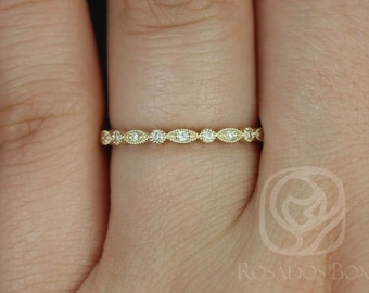 Gwen 14kt Yellow Gold WITH Milgrain Diamond HALFWAY Eternity Ring,Dainty Diamond Band,Anniversary Gift,Diamond Wedding Ring,Stacking Ring