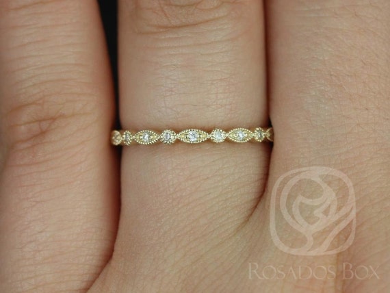 Gwen 14kt Yellow Gold WITH Milgrain Diamond HALFWAY Eternity Ring,Dainty Diamond Band,Anniversary Gift,Diamond Wedding Ring,Stacking Ring