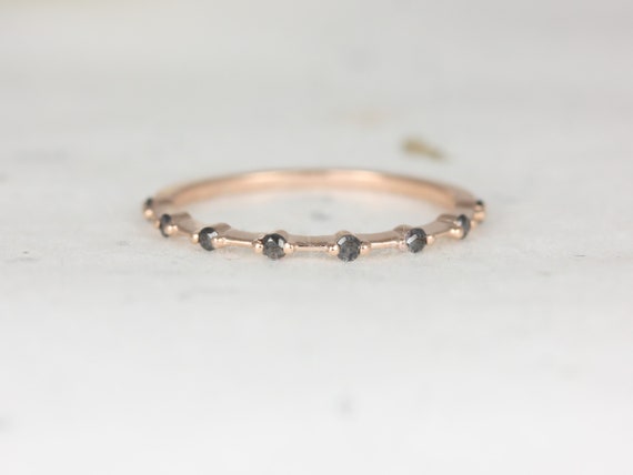 Boney 14kt Solid Rose Gold Black Petite Diamond Single Prong Floating Dainty Thin HALFWAY Eternity Distance Band Ring