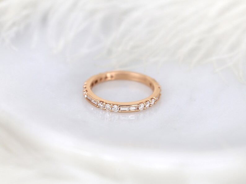 Gabriella 14kt Gold WITH Milgrain Art Deco Diamond ALMOST Eternity Ring,Diamond Wedding Ring,Unique Wedding Ring,Stacking Ring image 6