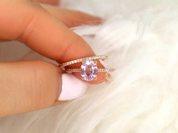 1.65ct Blake 14kt Rose Gold Frosty Blush Champagne Sapphire Diamond Oval Bridal Set,Sapphire Wedding Ring Set,Anniversary Ring,Birthstone