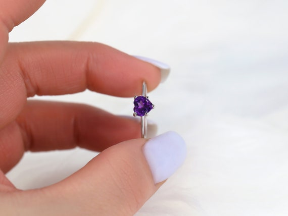 Ultra Petite Heartley 14kt Amethyst Heart Ring,February Birthstone,Dainty Heart Ring,Gift For Her,Promise Ring,Heart Gift,Amethyst Ring