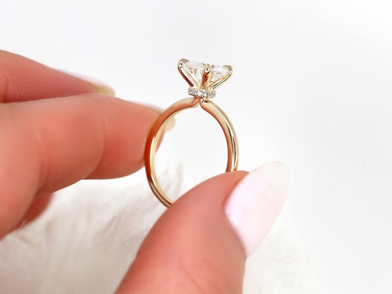 2ct Colleen 8mm 14kt Gold Moissanite Diamond Dainty Hidden Halo Ring,Round Halo Engagement Ring,Scarf Halo Ring,Secret Halo Ring,Unique Ring