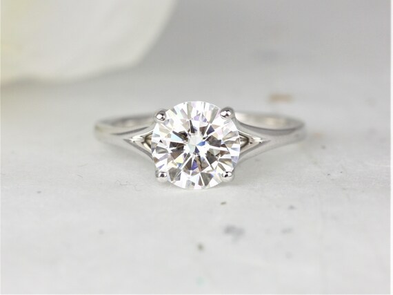 2ct Moxie 8mm 14kt White Gold Moissanite Dainty Minimalist Mermaid Split Round Solitaire Engagement Ring