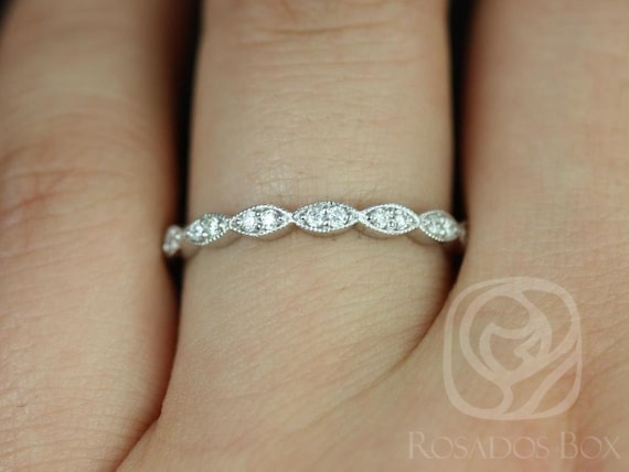 14kt Matching Band to Christie/Katya/Sunny WITH Milgrain Diamond HALFWAY Eternity Ring,Leaf Ring,Diamnd Ring,Art Deco Wedding Ring