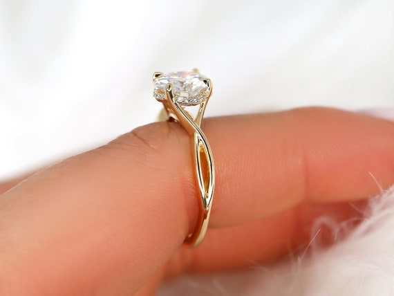 2ct Elodie 8mm 14kt Gold Moissanite Diamond Crossover Hidden Halo Ring,Round Hidden Halo Ring,Unique Secret Halo Ring,Round Engagement Ring