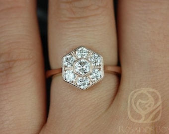 Mosaic Grande 14kt  WITH Milgrain Diamond Hexagon Cluster Ring,Art Deco Ring,Diamond Cluster Ring,Anniversary Gift,Hexagon Ring,Unique Ring