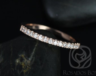 Listo para enviar una banda a juego de oro rosa de 14 quilates con un anillo de eternidad HALFWAY con pavé delicado de diamantes medianos Barra/Samina de 9 mm o 10 mm