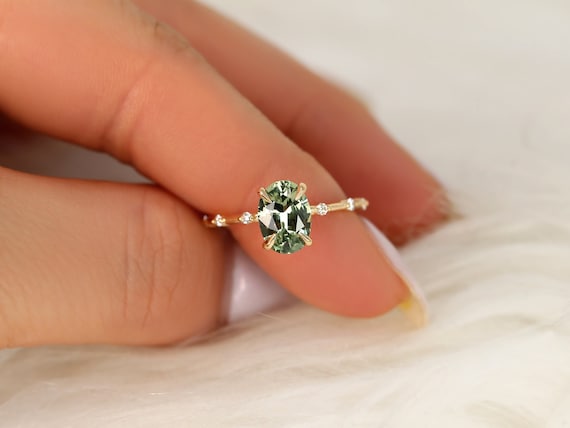 1.87ct Ready to Ship Alix 14kt Lime Teal Sapphire Diamond Oval Solitaire Ring,Unique Sapphire Ring,Anniversary Ring,Dainty Sapphire Ring
