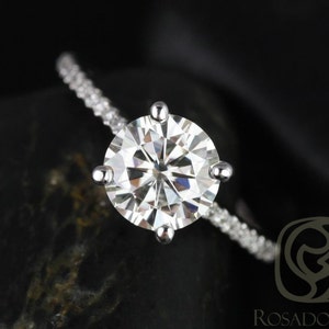 1.50ct Eloise 7.5mm 14kt White Gold Moissanite Diamond Dainty Pave Cathedral Round Solitaire Engagement Ring