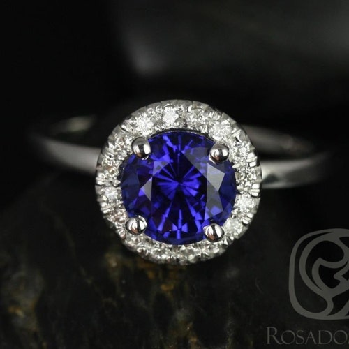 14K White Gold Blue Sapphire & Diamond Swirl Halo Engagement Ring (Size 6) - View #8