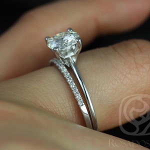 1.50ct Skinny Alberta 7.5mm & Dia Barra 14kt White Gold Moissanite Diamonds Dainty Round Solitaire Wedding Set Ring image 5