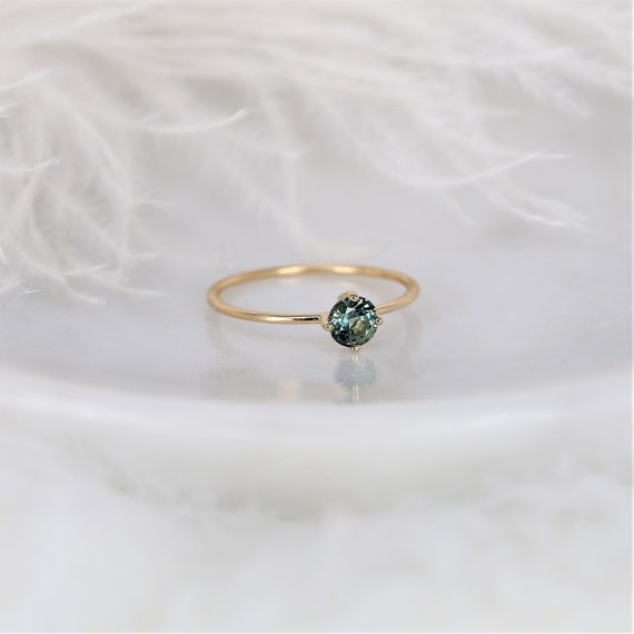 0.55ct Ready to Ship Ultra Petite Kiki 14kt Gold Ocean Teal Sapphire Kite Minimalist Stacking Ring,Pinky Ring,Dainty Ring,Rosados Box