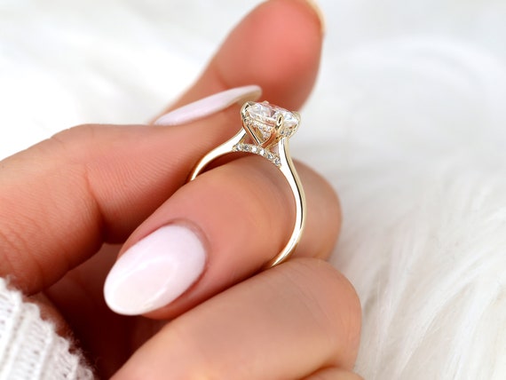 2ct Fawn 8mm 14kt Moissanite Diamond Round Hidden Halo Ring,Unique Engagement Ring,Round Solitaire Ring,Secret Halo Ring,Diamond Ring