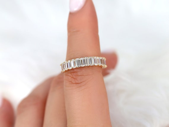 Miranda 14kt Moissanite HALFWAY Eternity Ring,Emerald Cut Band,Emerald Cut Eternity Ring,Emerald Wedding Ring,Minimalist Moissanite Ring