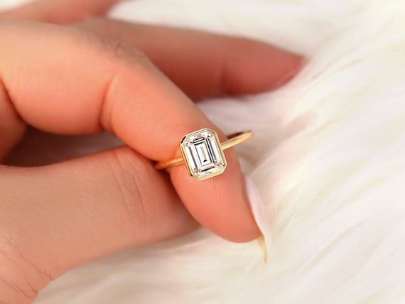 1.75ct Imani 8x6mm 14kt Moissanite Emerald Cut Solitaire Ring,Bezel Set Ring,Emerald Engagement Ring,Wedding Ring,Anniversary Ring