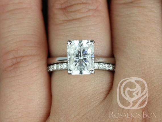 2.70ct Skinny Nancy 9x7mm & Taylor 14kt Moissanite Diamond Radiant Bridal Set,Radiant Engagement Ring,Radiant Wedding Ring Set,Anniversary