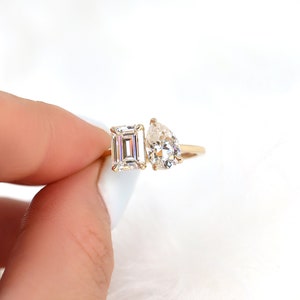 3.25cts Gemini 8x6mm 9x6mm 14kt Gold Moissanite Toi Et Moi Ring,Two Stone Engagement Ring,Promise Ring,Anniversary Ring,Unique Ring image 8