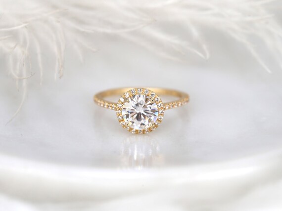 1.50ct Ready to Ship Kimberly 7.5mm 14kt ROSE Gold Moissanite Diamond Round Halo Engagement Ring,Minimalist Halo Ring,Anniversary Ring