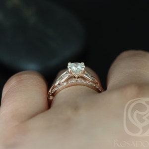 0.70ct Ready to Ship Cassidy 14kt Solid Rose Gold Round Diamond Celtic Love Knot Triquetra Wedding Set Rings,Rosados Box image 4