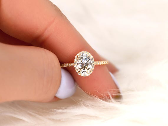 1.50ct Rebecca 8x6mm 14kt Gold Moissanite Diamond Oval Halo Ring,Oval Engagement Ring,Oval Wedding Ring,Halo Engagement Ring,Anniversary