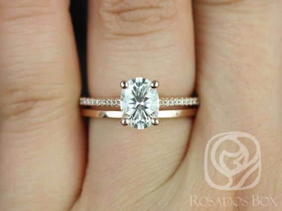 1.50ct Blake 8x6mm & Plain Blake 14kt Gold Moissanite Diamonds Oval Solitaire Bridal Set,Oval Cut Wedding Ring,Oval Engagement Ring Set