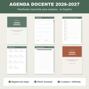 Teacher Planner 2026-2027 in Spanish | Printable and Digital PDF Teacher Planner | Dated Week, Attendance and Grade Book | A4 and Letter