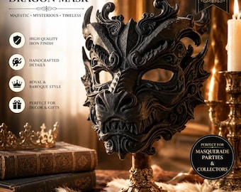 Baroque Dragon Mask, Wearable Dragon Cosplay Mask, Gothic Masquerade Mask, Renaissance Costume Accessory, 3D Printed Dragon Head