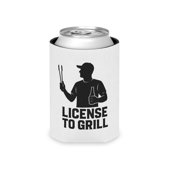 Grill Master Can Cooler - Bold Black & White Print, Soft Foam Liner