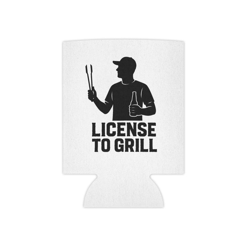 A silhouette of a person holding a bottle and a pair of tongs, with the text "LICENSE TO GRILL" below the image.